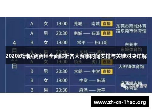 2020欧洲联赛赛程全面解析各大赛事时间安排与关键对决详解
